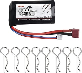 Hosim 1pcs 2S 7.4V 2000mAh 20C TPlug Female Connector Rechargeable Battery and 8pcs Car Shell Buckles, Safe & Fast Charging, Best for 9155 9156 Jumper T16 RC Cars Evader BX Airplane UAV Drone FPV