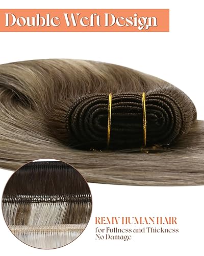 Miniatura 2 de Sunny Hair Extensiones de cabello humano de color marrón para coser, extensiones de cabello humano real, color marrón oscuro, ombré, marrón claro