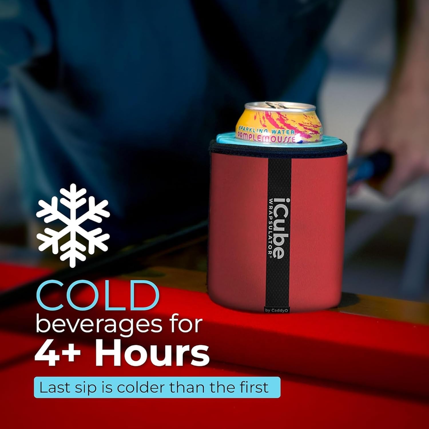 iCube Wrapsulator Red & Blue. Self–Chilling Can Cooler. Gets Colder With Every Sip. Rapid Beverage Cooling Sleeve for Golf Beach Outdoor. Fits regular 12oz. & 16oz. cans and bottles.