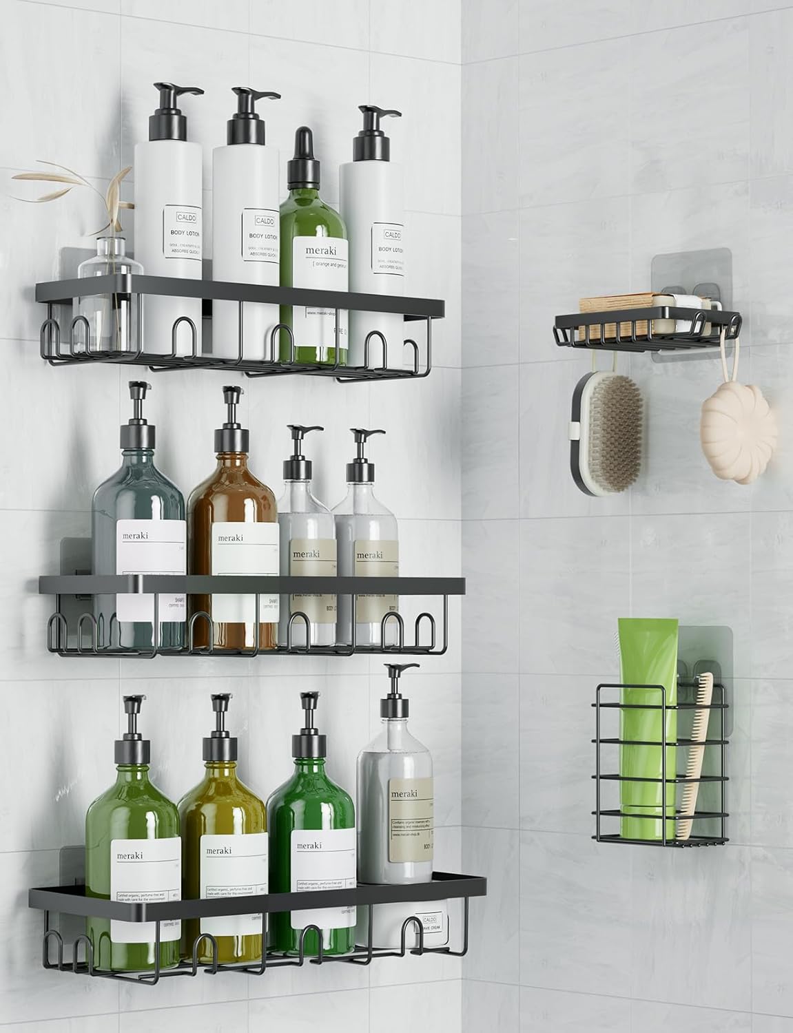 GVY Shower Caddy 5 Pack Adhesive Shower Organizer Bathroom Shelves Rustproof Bathroom Organizers and Storage for Home Decor