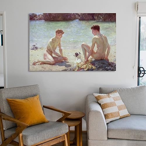 Miniatura 6 de BLUDUG Póster de pintura al óleo de camaradas de Henry Scott Tuke, pintura en lienzo, póster de arte de pared para dormitorio, sala de estar,