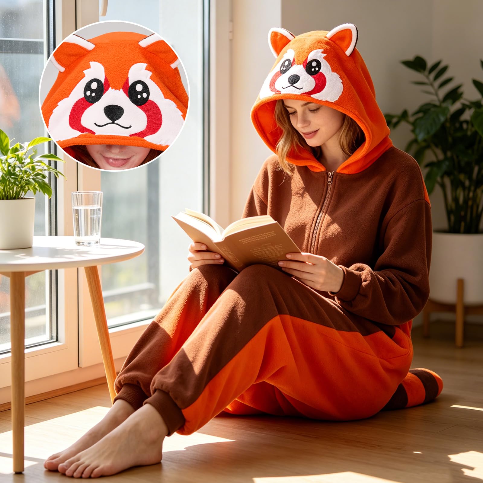 Pigiama intero con panda rosso, per cosplay e casa, per donne e uomini