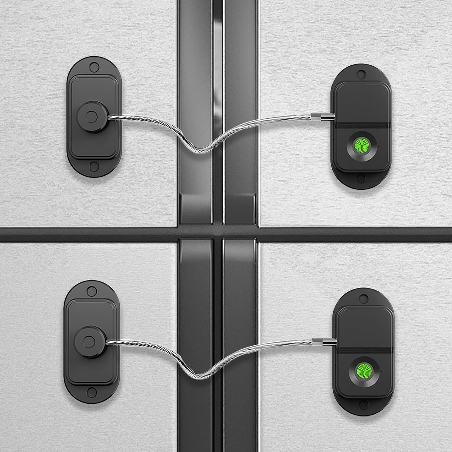 Fingerprint Fridge Lock, Baby Proofing Childproof for Cabinets, Furniture Anchor, Drawers, Freezer, Dishwasher, No-Drill Adhesive or Drill Install, Smart Fingerprint Key Quick Unlock (Black, 2pcs)