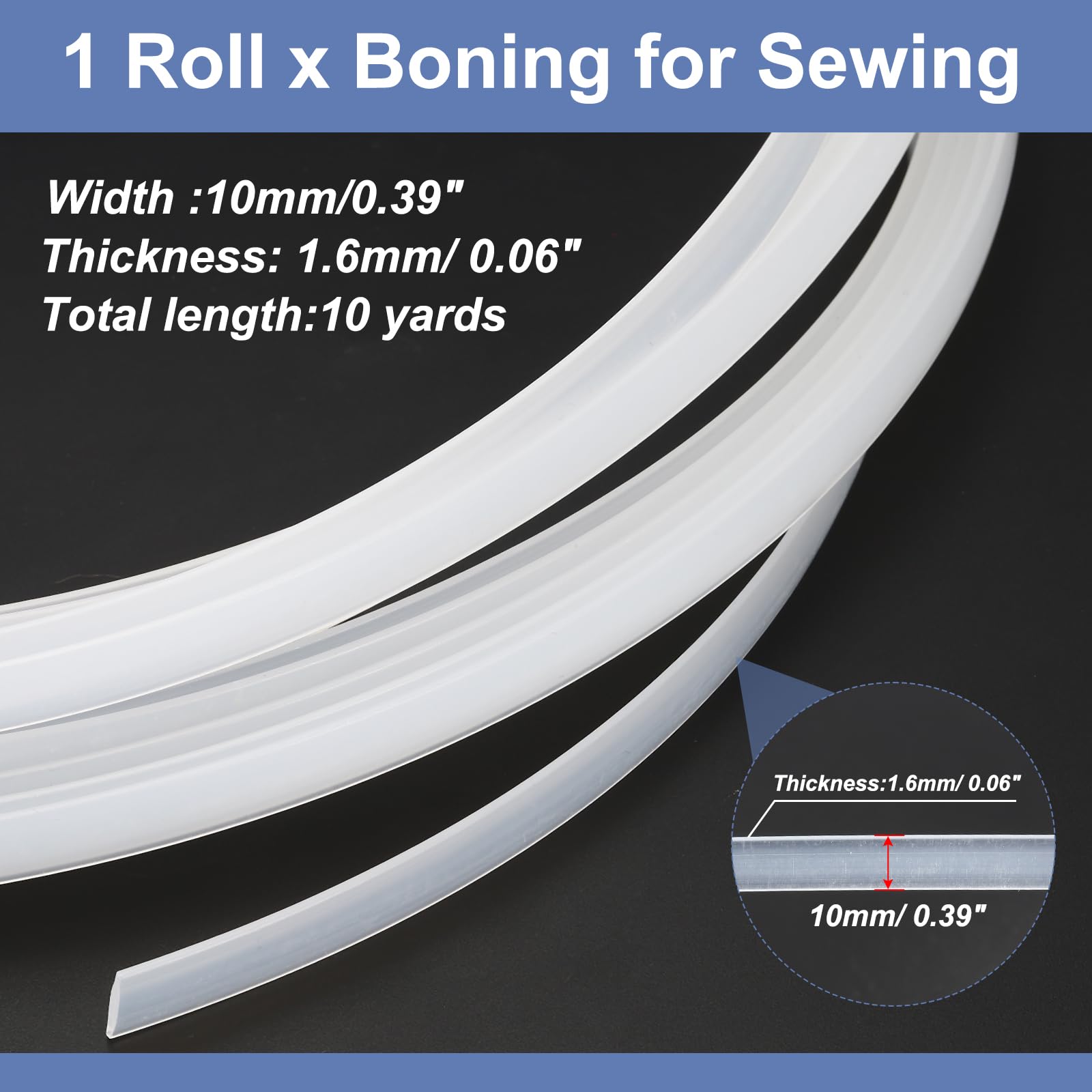 PATIKIL 10mm x 1.6mm x 10 Yards Boning for Sewing PP Plastic Boning for Handmade Dolls Hats Handbags Wedding Dresses DIY Making - Image 2