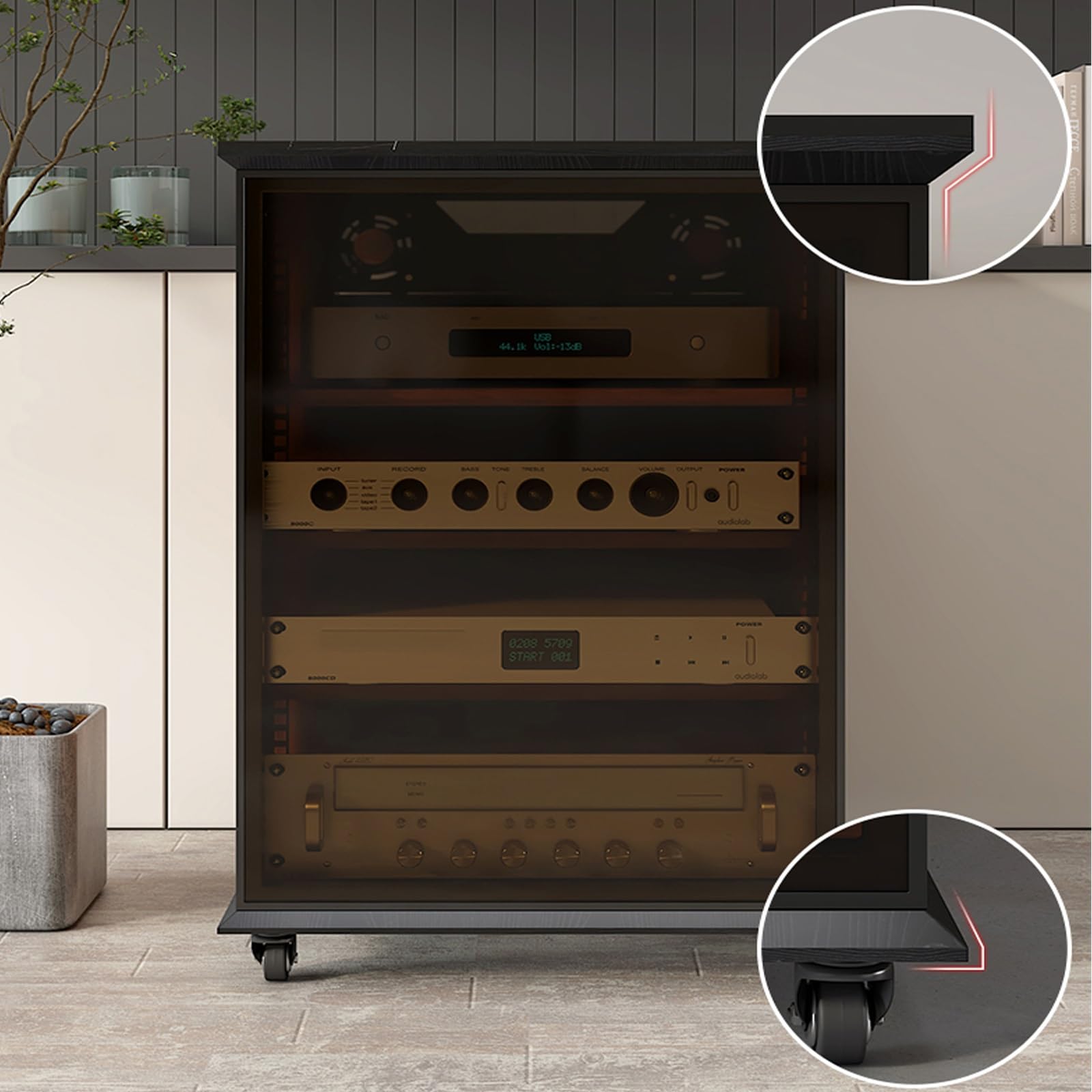 Mueble hifi,mueble tocadiscos,gabinete estéreo de madera estante de audio,estanteria audio hifi,mueble hifi rack,mueble equipo hifi con ruedas,mueble equipo hifi cerrado,mueble equipo hifi(Black,99.2c