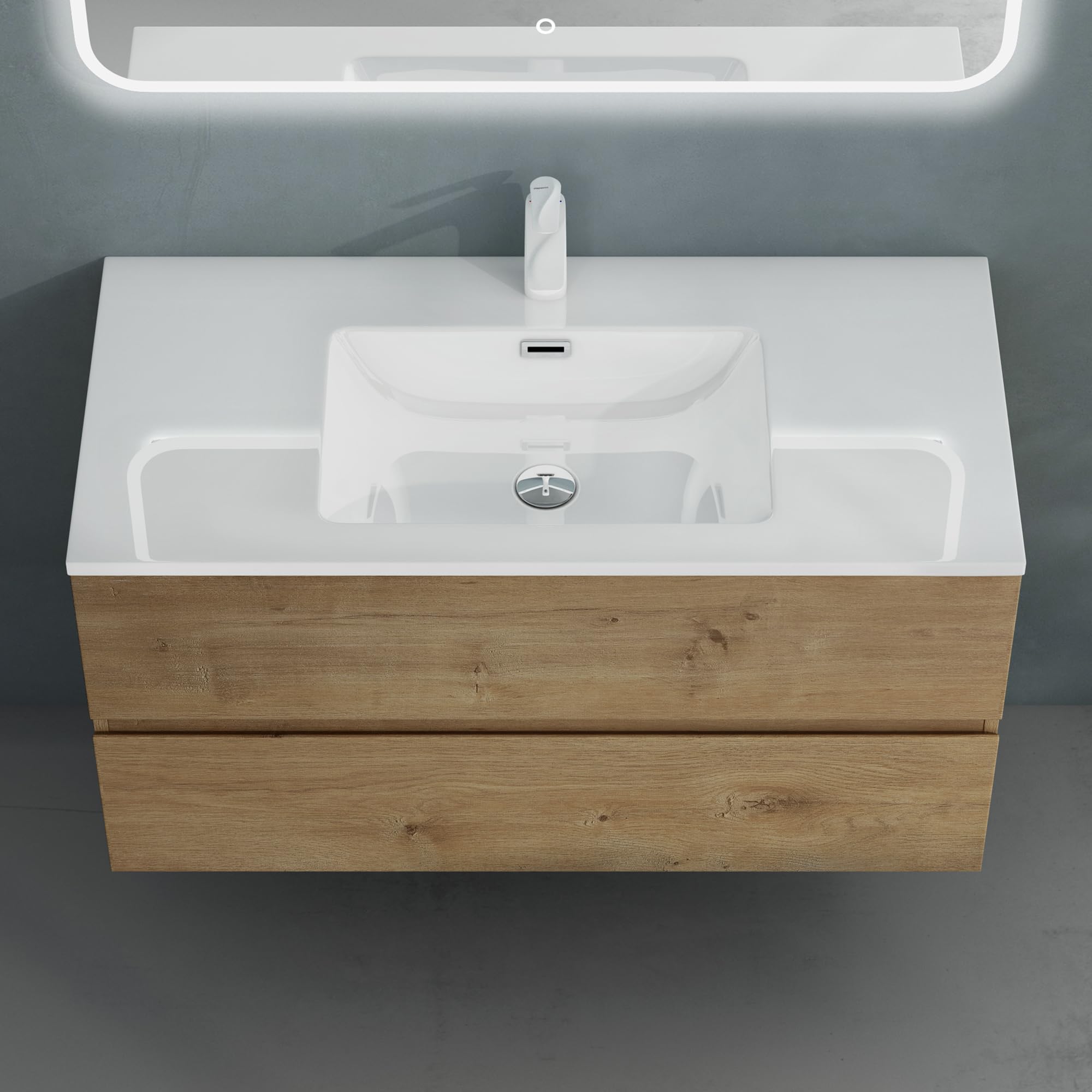 doporro Badmöbel-Set Waschbecken-Unterschrank Badezimmer Waschtisch mit Unterschrank BTH: 80x48x50 cm in Kerneiche inkl. Mineralguss-Waschbecken Aqualis