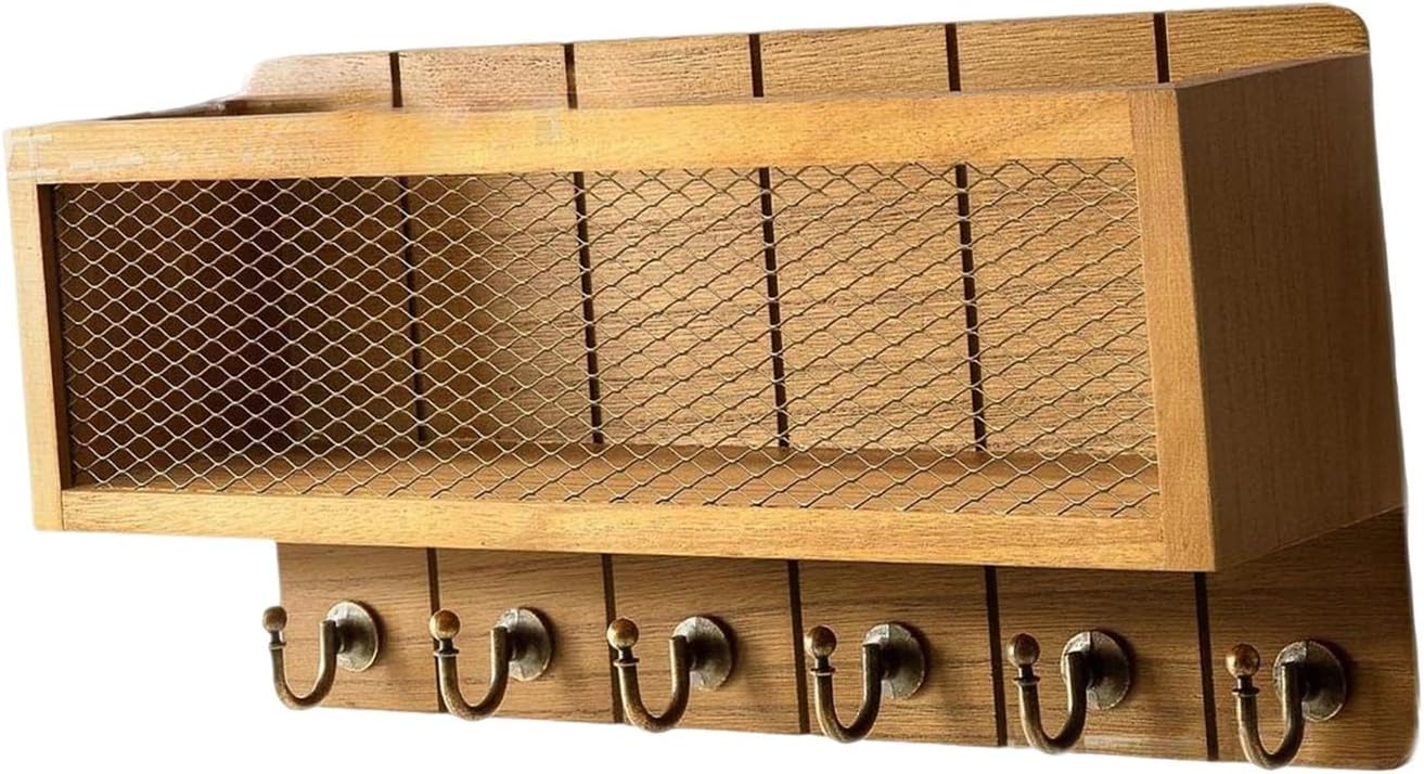 Key Holder for Wall with Mail Storage Basket Wooden for Doorway Appartment