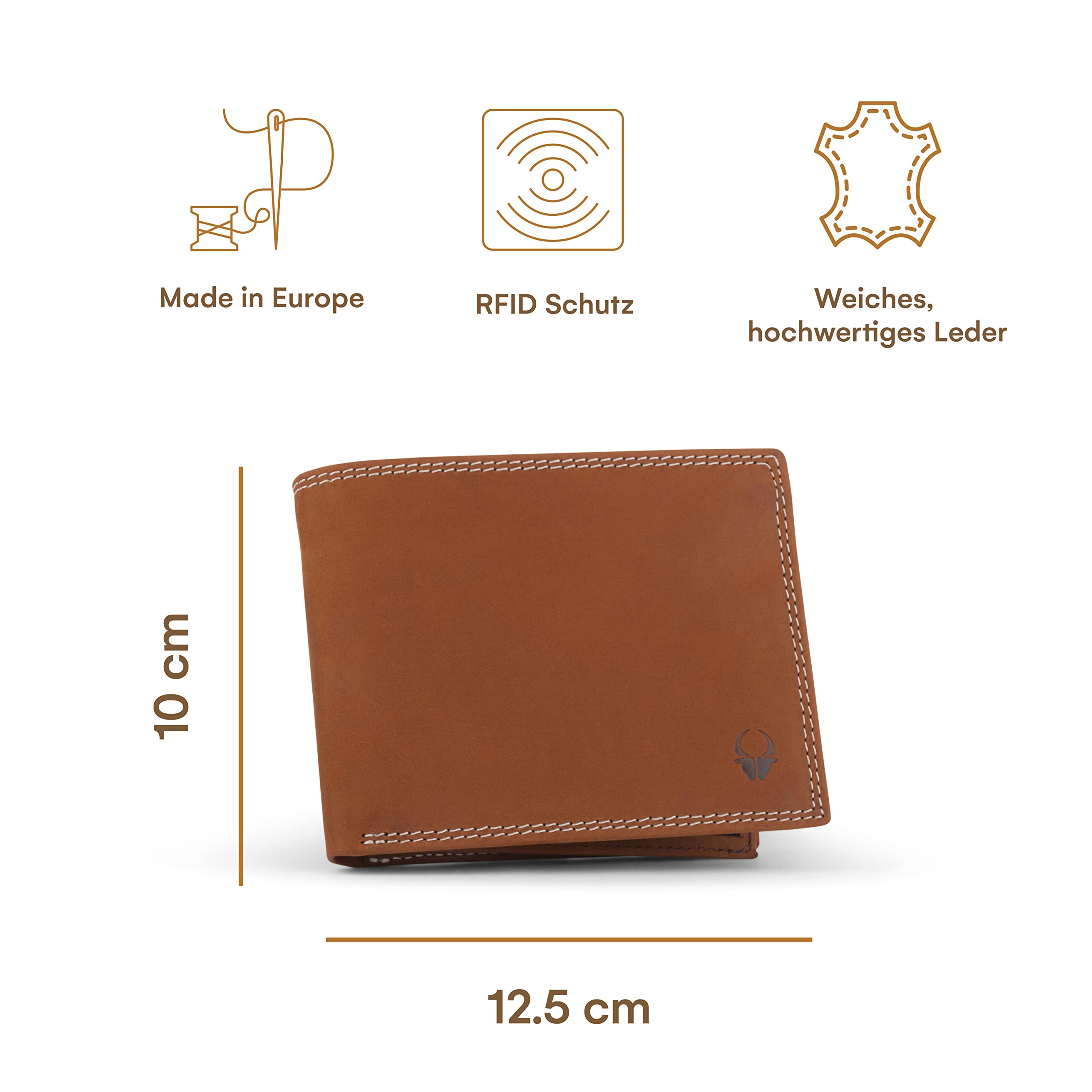 DONBOLSO Portafoglio Zurigo | Portafoglio Uomo con Portamonete | Grande Portafoglio Uomo Pelle | Portafoglio Uomo con Protezione RFID | Contrasto Marrone