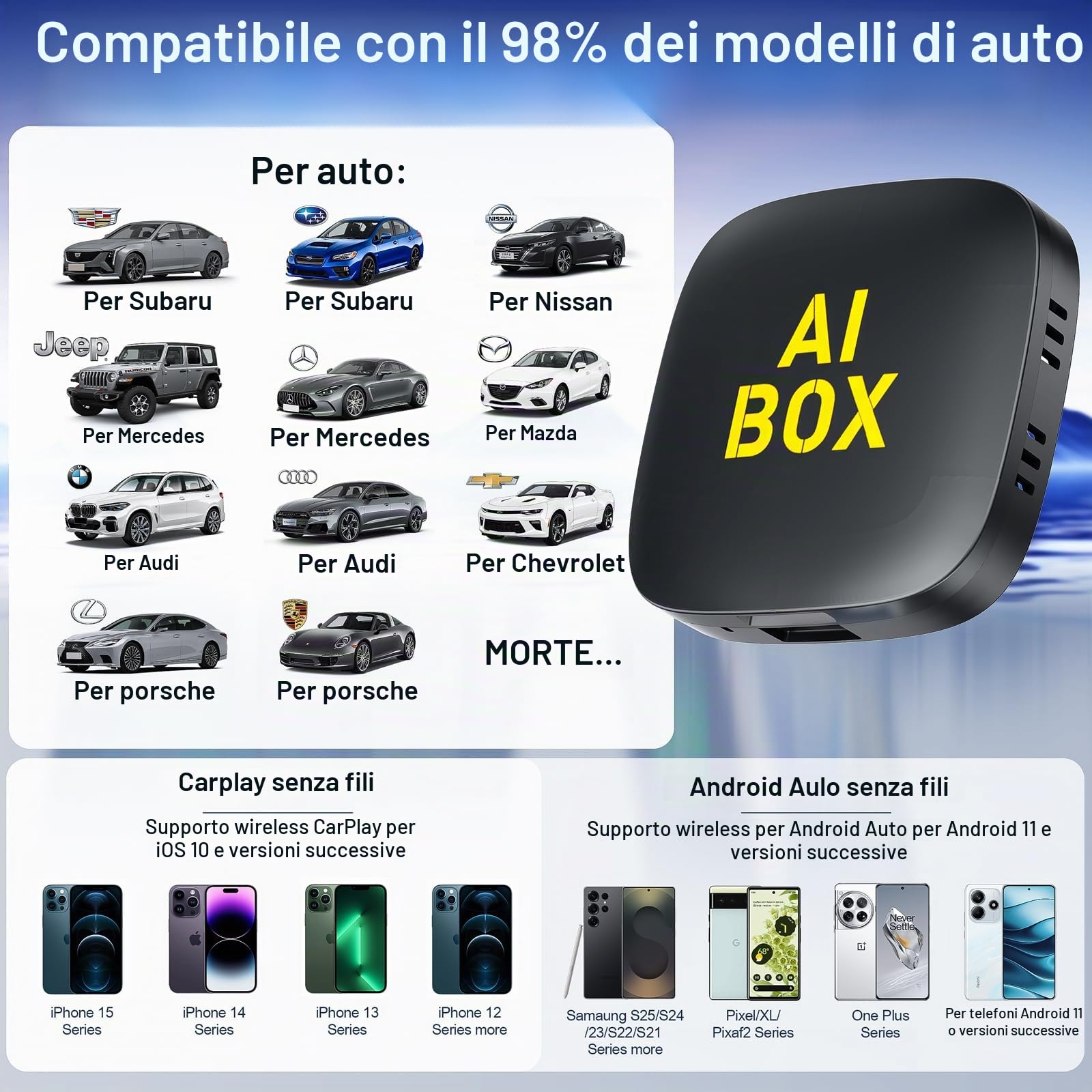 Adattatore CarPlay Wireless 5 In 1 Con Netflix E YouTube – AI Box 2GB+16GB Per Auto Dopo Il 2016