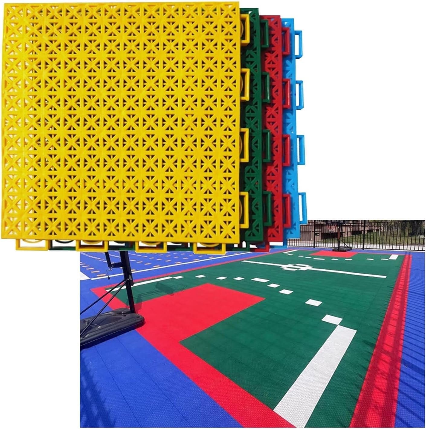 Terrain de basket extérieur dalle modulaire bleue tapis de sol clipsable