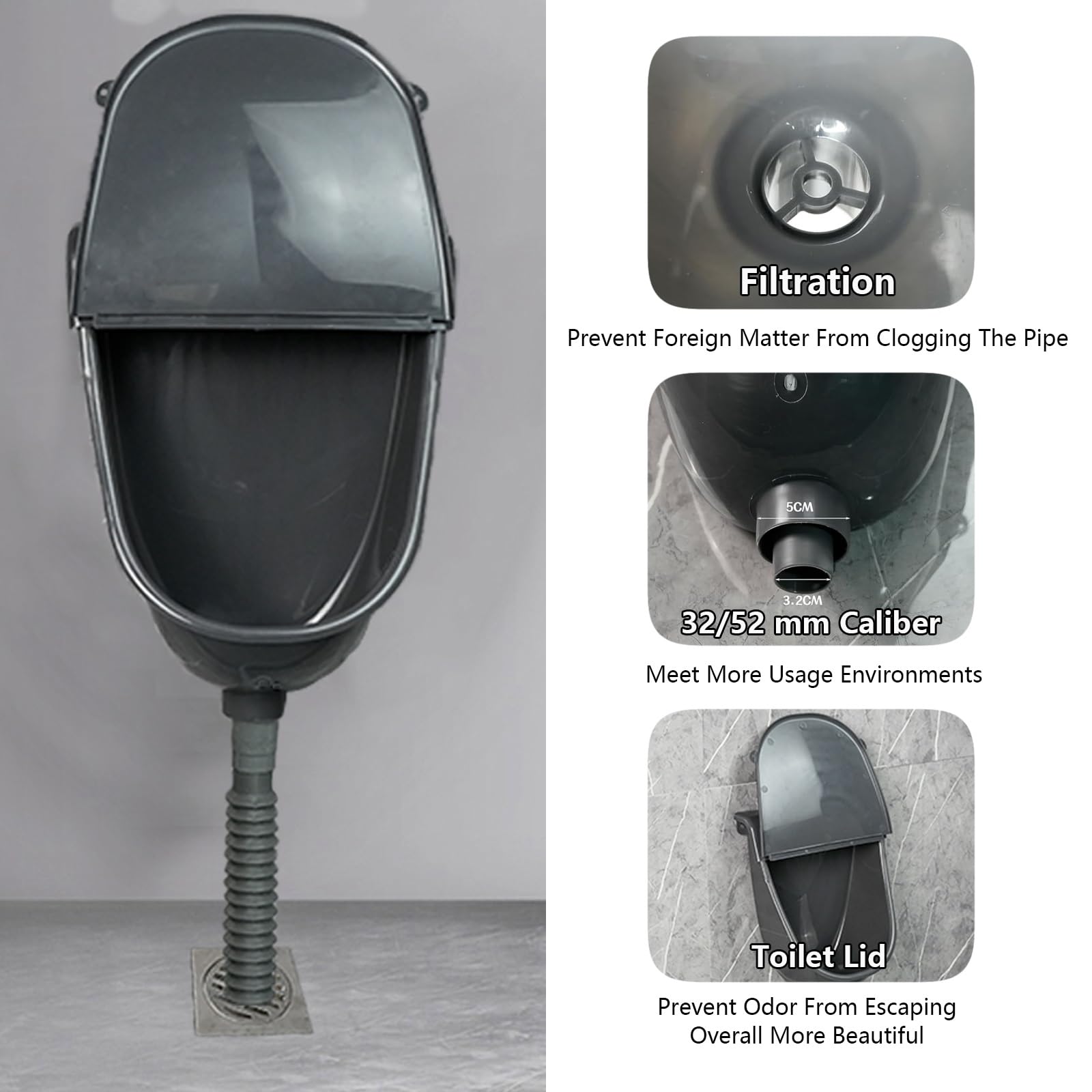 Men's Waterless Urinals With Lid - Odor-Free Plastic Urinal For Home