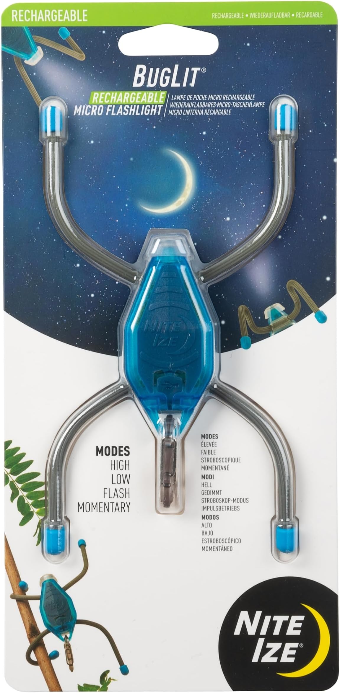 Nite Ize BGTR02-38-R7 BugLit Micro Flashlight USB Rechargeable Task Light, Bright Blue
