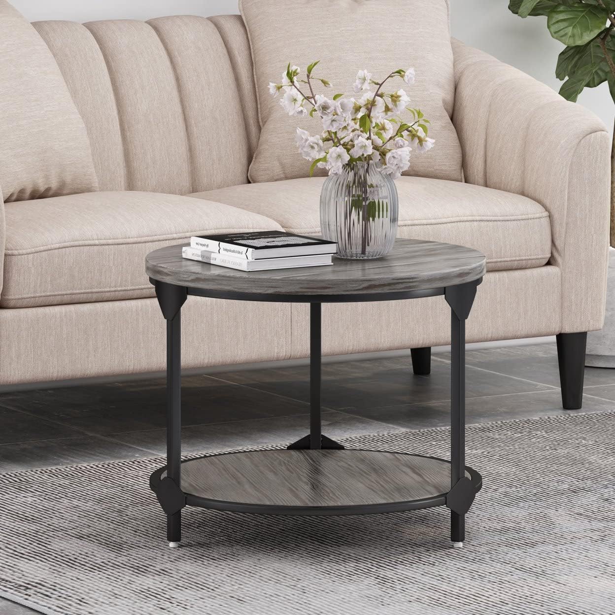 Christopher Knight Home Adeline Modern Industrial Round Coffee Table, Gray and Black