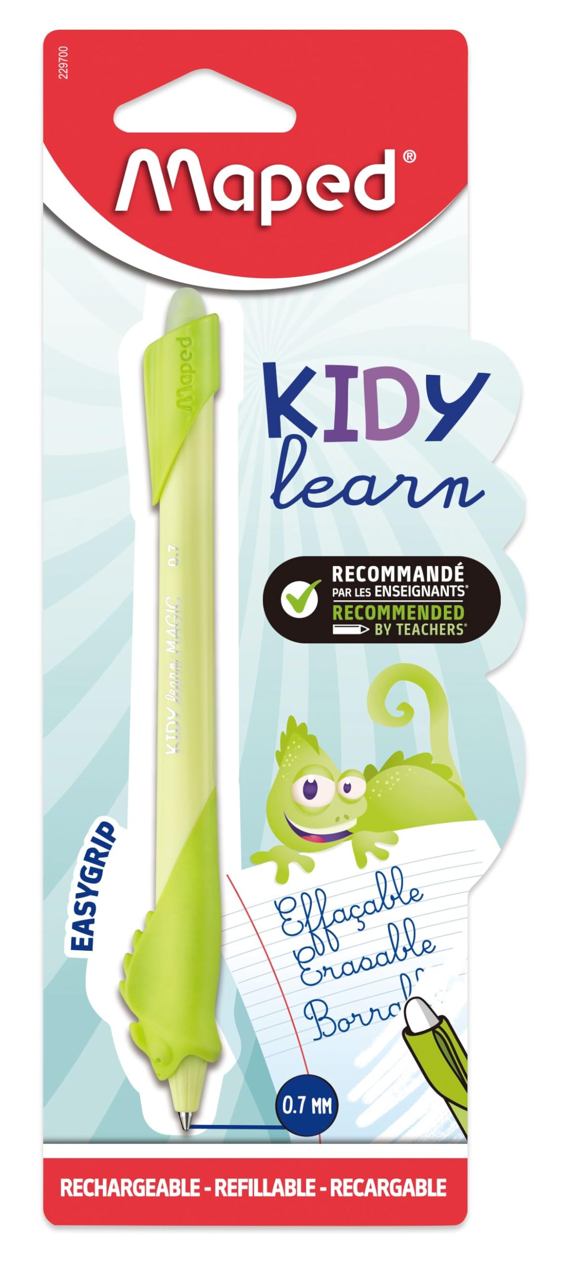 Maped - Kidy Learn Erasable Pen - Kids Chameleon Animal Pen with Built-in Eraser, Refillable and Ergonomic - School Supplies for Learning to Write