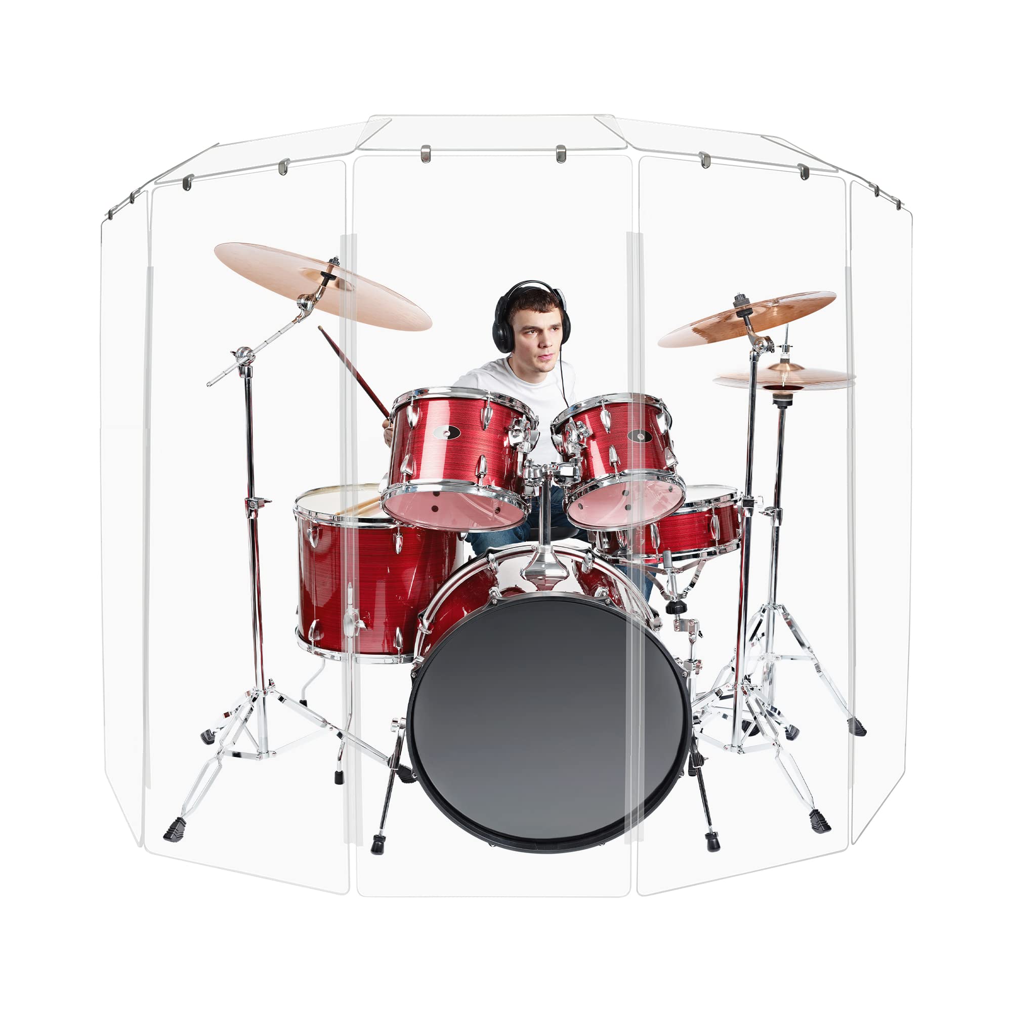 PENNZONI Drum Shield 5.5ft w/Deflectors & Plastic Hinges, Comes w/ 5 Drum Panels, Plastic Hinges & Deflector Connectors, Premium Clear Acrylic Panels