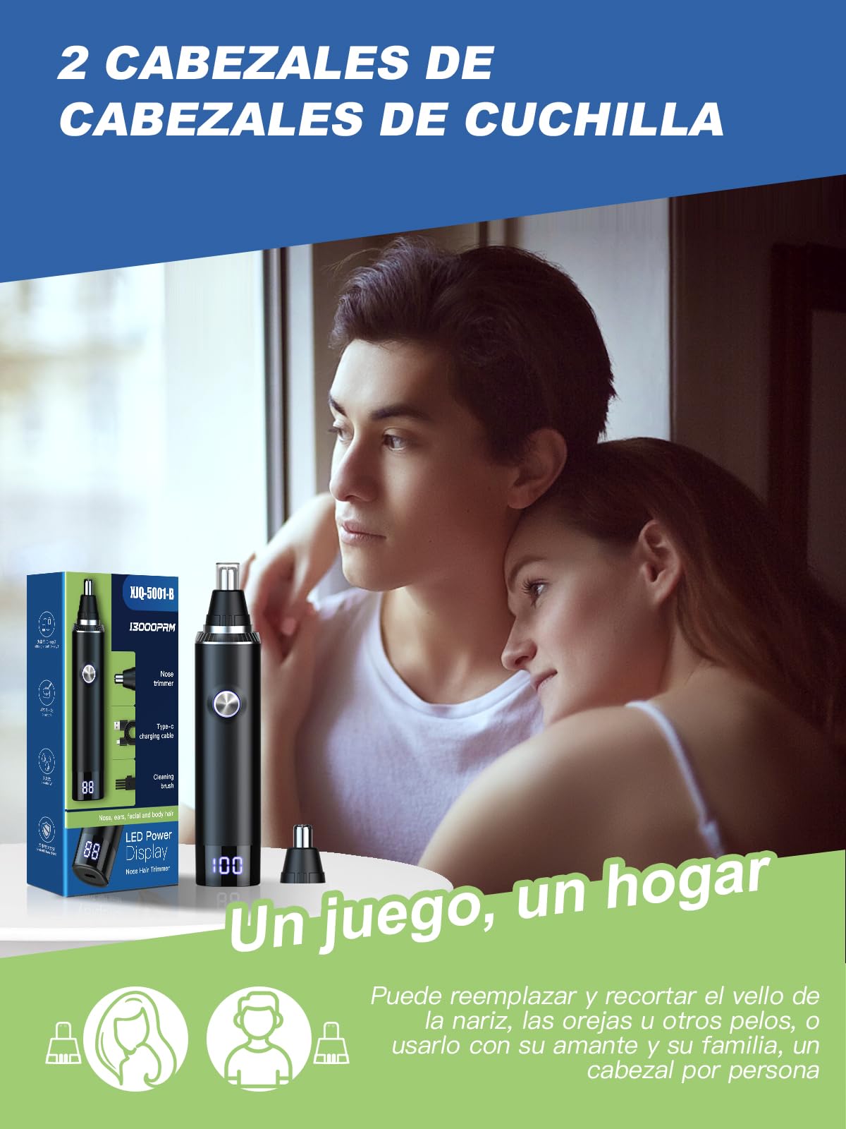 Brigin Cortapelos Nariz y Oreja Profesional Indoloro,Recortador Pelos Nariz Vello Facial,Quita Pelos resistente agua USB recargable,Hoja de Doble Filo Impermeable Fácil de Limpiar (XJQ-5001) — view 2