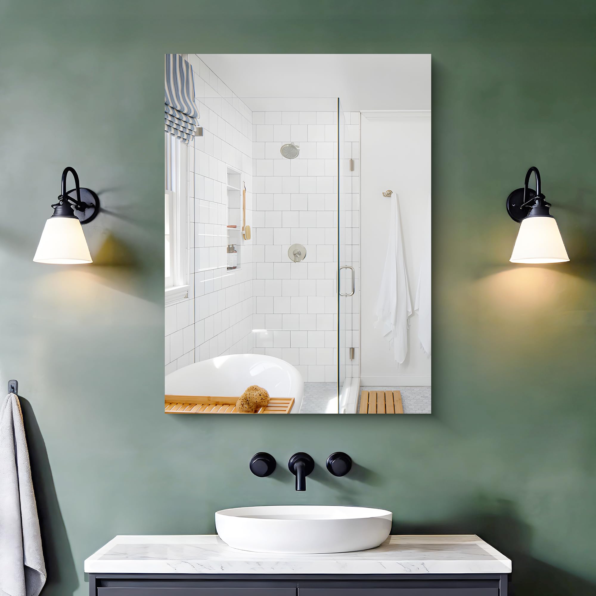 KOCUUY Espejo de baño Rectangular sin Marco, Espejo Decorativos de Pared de 60 x 80 cm, Espejo con Cristal irrompible, reflexión HD, diseño Moderno, Adecuado para baños, dormitorios o vestidores.