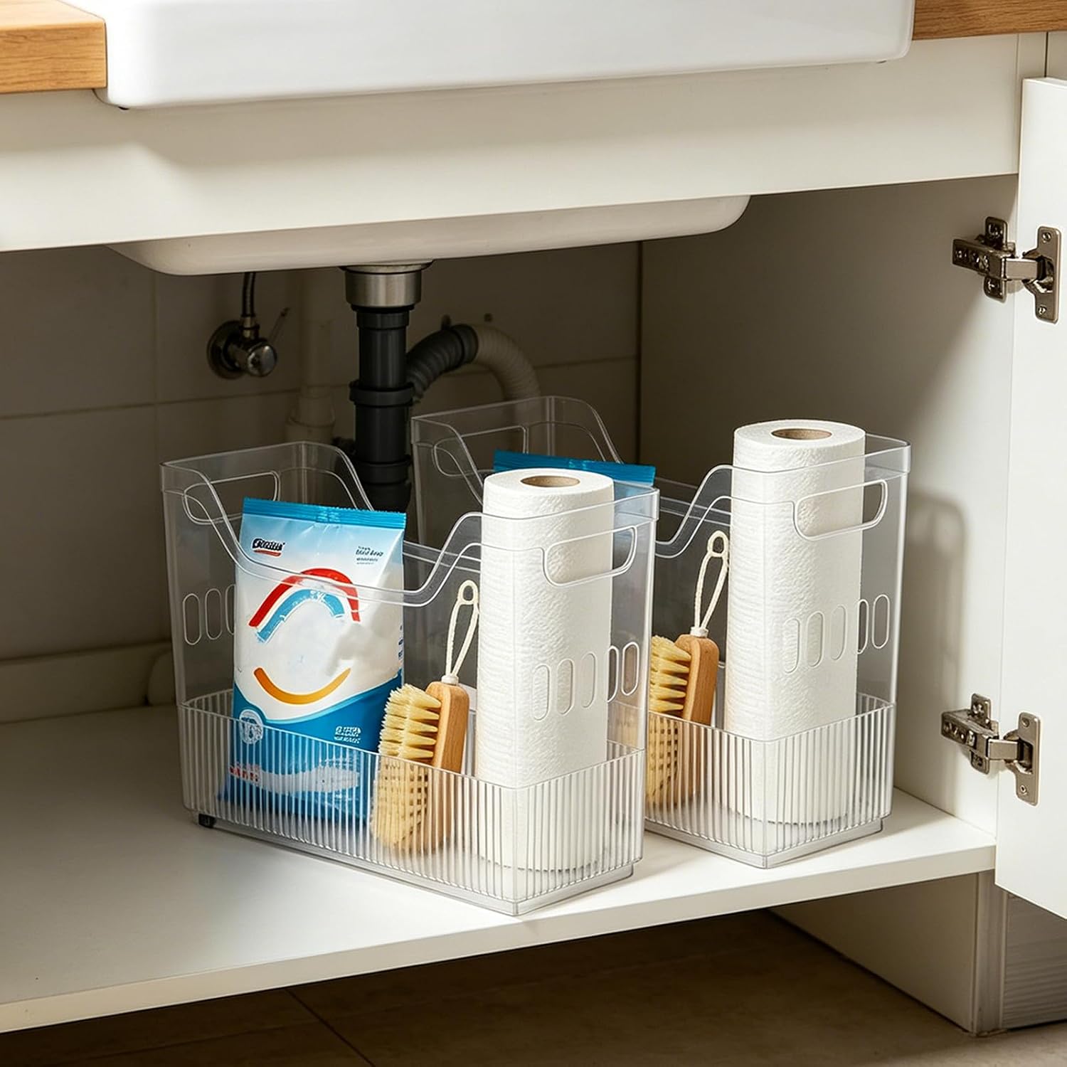 3 Pcs Freezer Organizer Bins with Wheel Clear Plastic Pantry Organizer and Storage Medium Size Tall Narrow Kitchen Organization Pantry Organizer Snack Storage Containers for Office Refrigerator