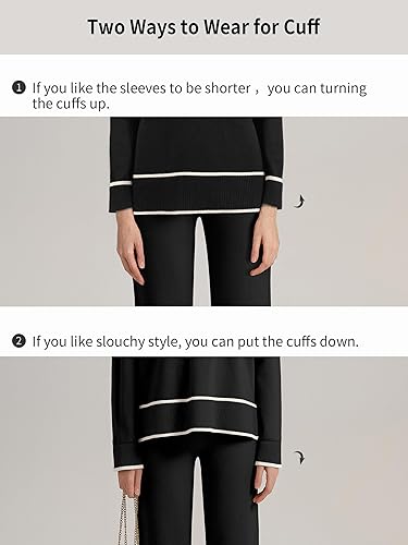 Miniatura 5 de SuperPrity Conjunto de 2 piezas de suéter para mujer, con cuello de muesca, manga larga, suéter de punto y pierna ancha