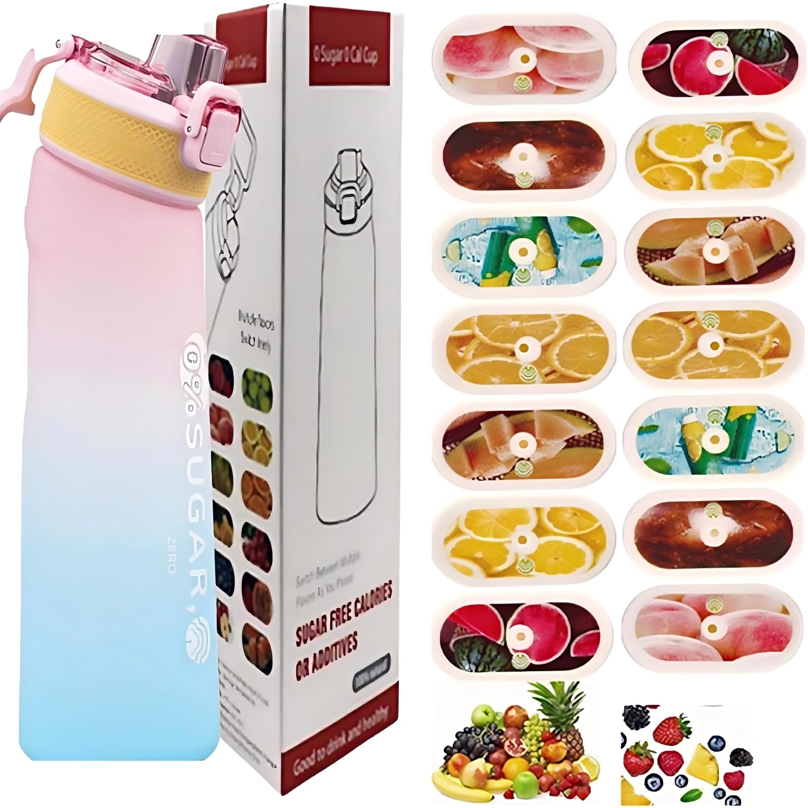 700ml sports water bottle with pods in 14 flavours, tritan material resists high temperatures, natural fruit flavor extraction makes drinking water safe & tasty. 0 Sugar 0 Calorie (pink)