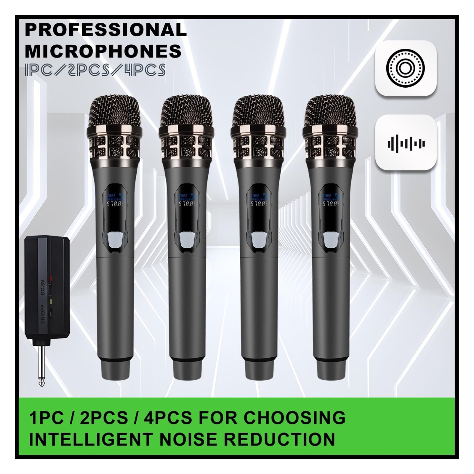 Micrófono Inalámbrico De 4 Canales UHF, Micrófono De Mano Profesional For Fiestas, Karaoke, Iglesias, Espectáculos Y Reuniones.(4pcs)