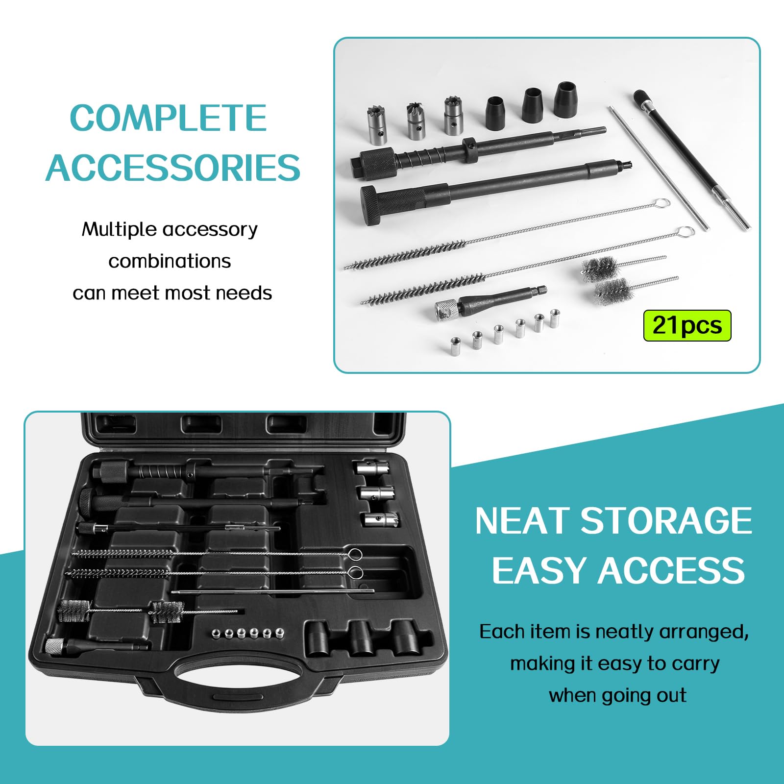 EXLECO Zestaw do czyszczenia wtryskiwaczy, 21 szt., zestaw do czyszczenia gniazda wtryskiwacza i szybu, zestaw frezów wtryskiwaczy, szczotka do czyszczenia wtryskiwaczy, narzędzie do czyszczenia dysz