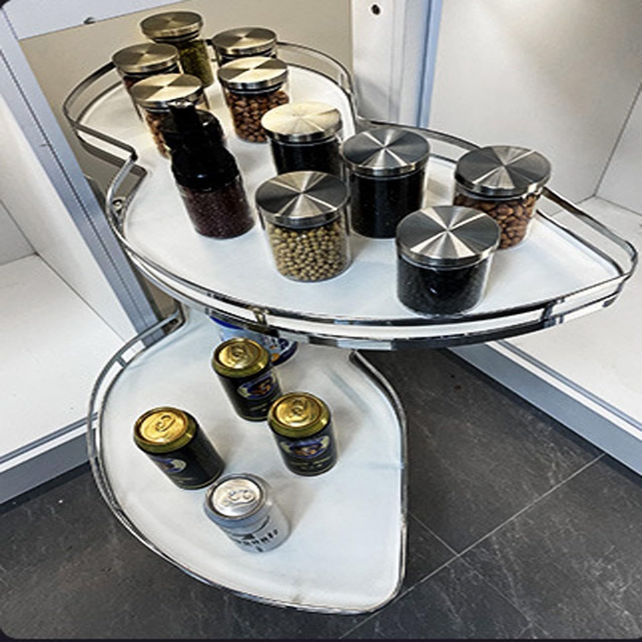 Carrousel support de rangement pour armoire de cuisine à 2 niveaux