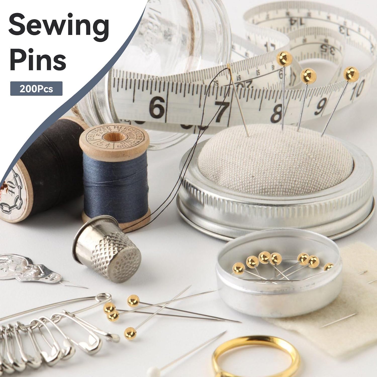 200PCS Sewing Pins, Quilting Supplies Straight Pins with Gold Ball Head for Fabric Craft, Corsage Stick Pins with Storage Box