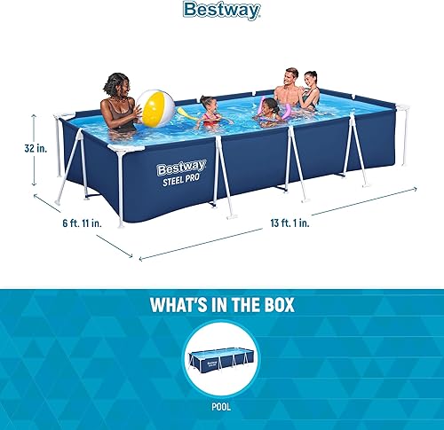Vista 27 de Bestway Steel Pro - Juego de piscina rectangular sobre el suelo de 12 x 6 pies 7 pulgadas x 26 pulgadas con forro DuraPlus y sistema FrameLink, gris