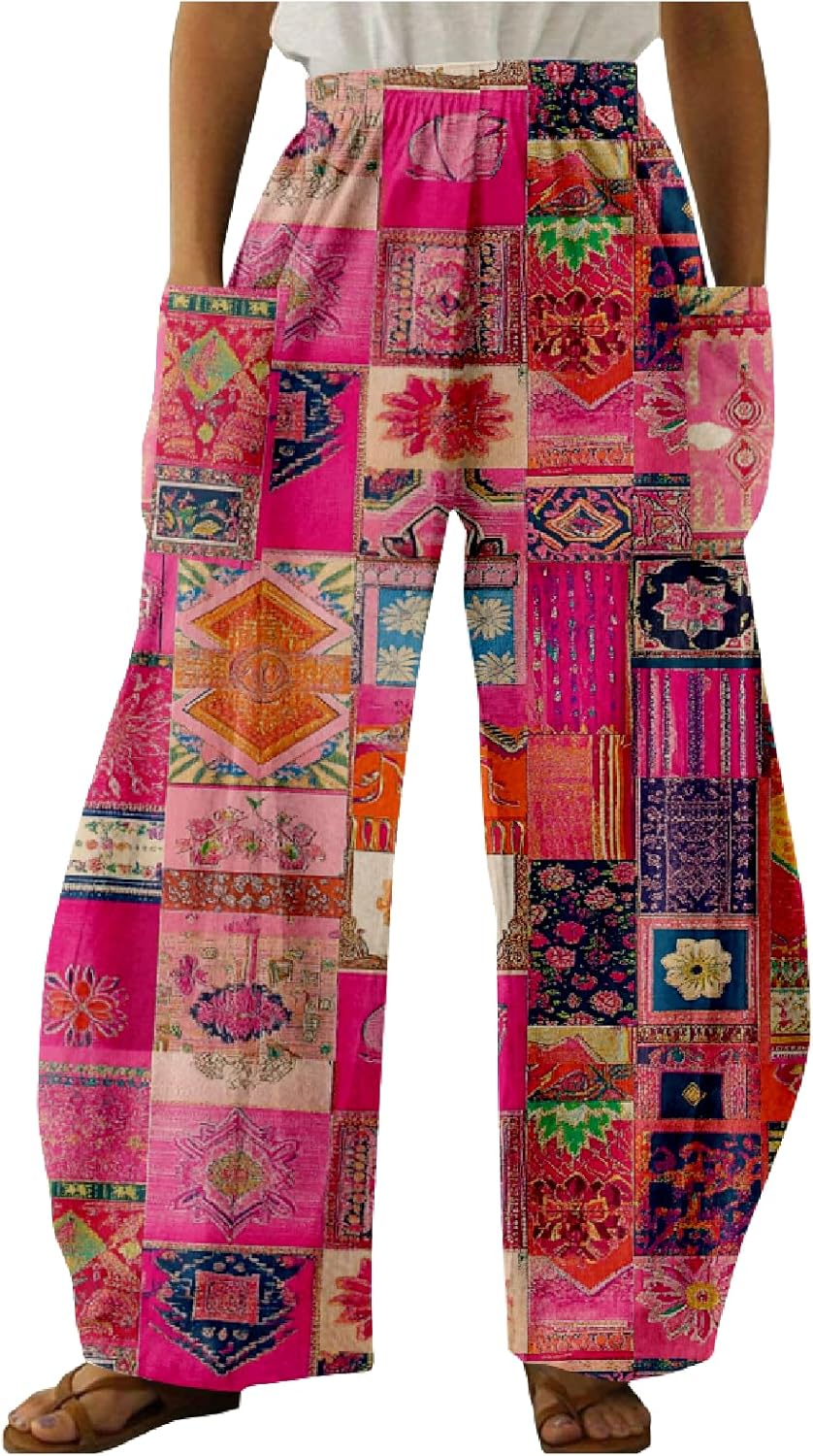 MARSVOVO Trendy High Waisted Pants for Women Lounge Comfy Wide Leg Trousers Vacation Pants with Pockets