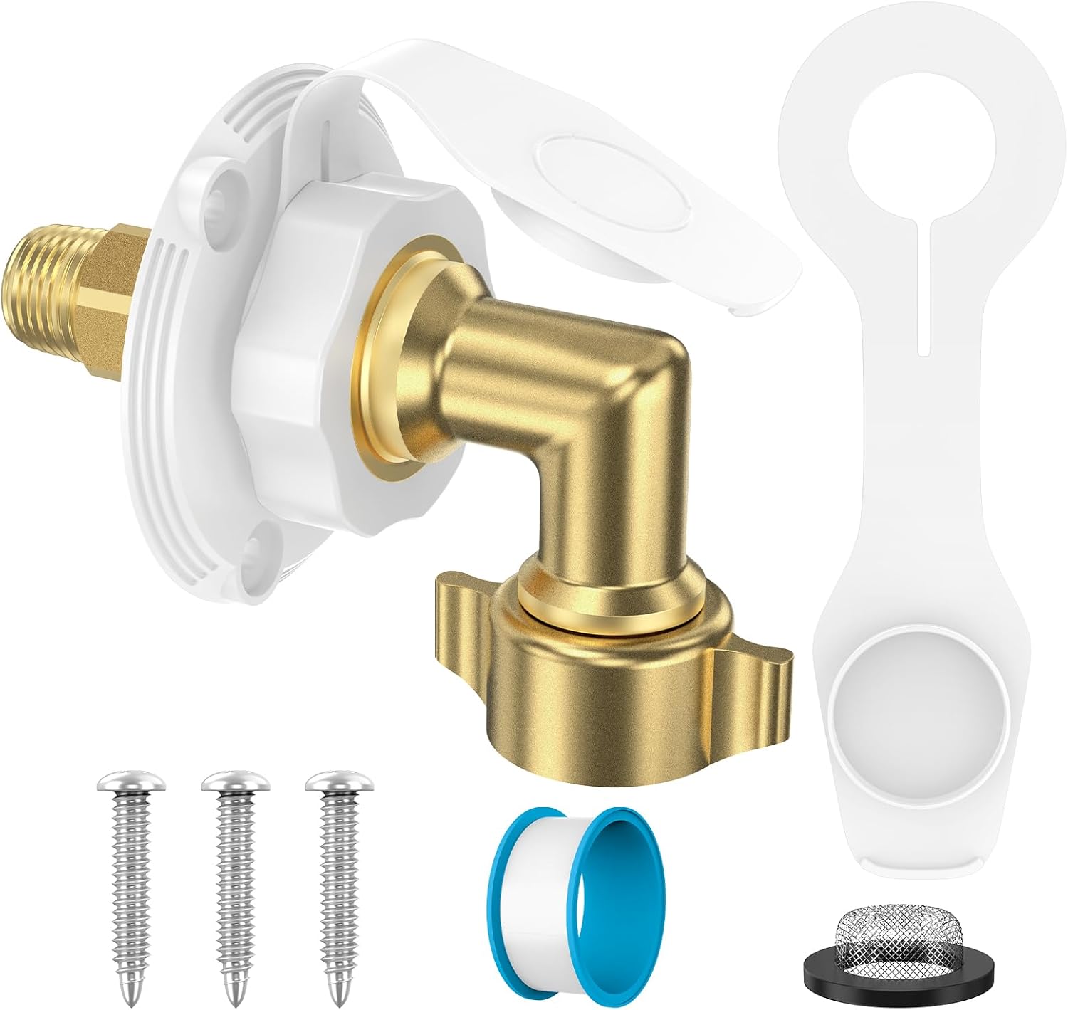 RV Water Inlet Replacement City Water Fill Inlet with Check Valve Brass Elbow Connection Hose Connector Hookup for Camper (White)
