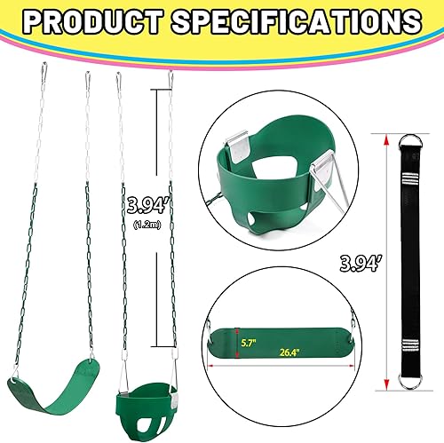 Miniatura 3 de Juego de columpios para exteriores para niños pequeños, asiento de cubo completo con 4 correas para colgar y ganchos para niños, bebés, columpio de