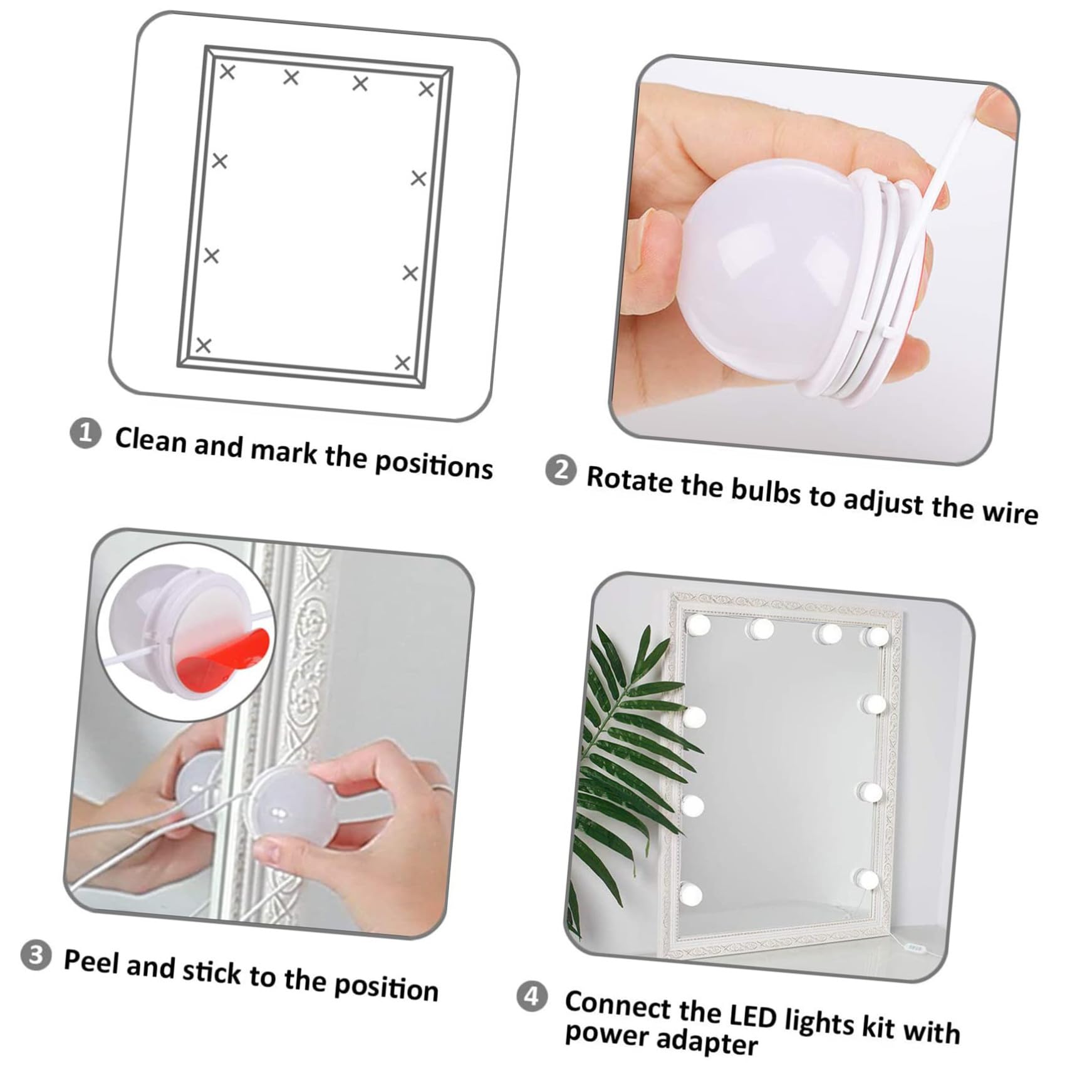 Kisangel 10, Kit D’éclairage Adhésif pour Miroir USB Ampoules LED Dimmables