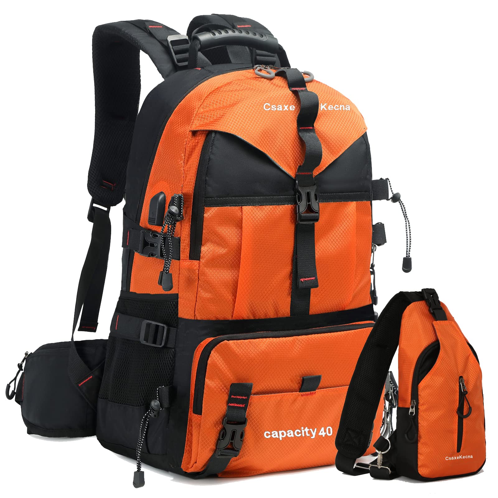 Traveling Backpack 40L Waterproof and Light Outdoor Hiking, Men's and Women's Camping Backpack (479Orange with chest bag)