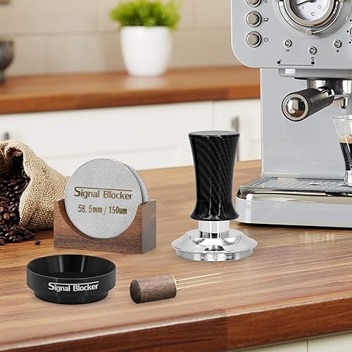 Miniatura 10 de Tamper de café expreso de 2.087 in para máquina de expreso base de resorte calibrada y ondulación de acero inoxidable - Mango de fibra de carbono