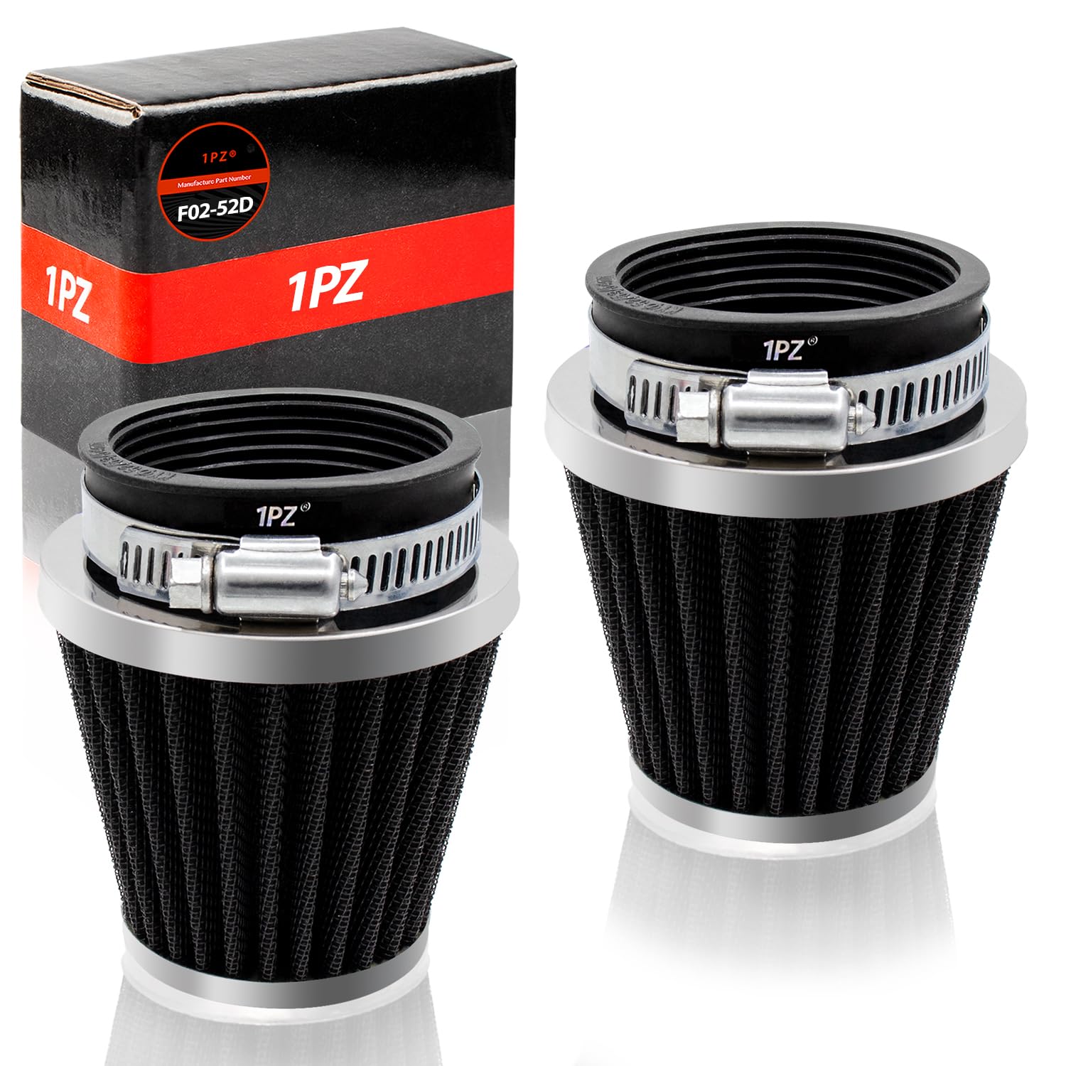 1PZ ES4-FA2 2 Filtros de aire para moto Universal 52mm 53mm 54mm Acero de doble capa Para motocicletas de 50cc 110cc 125cc 150cc 200cc GY6 Scooter ATV Quad Dirt bike Pit bike(2 piezas, negro)