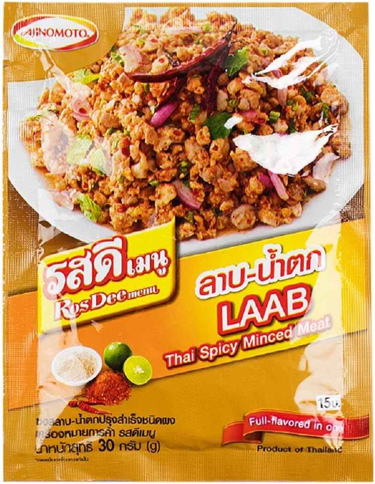 Thai Spicy Minced Meat, LAAB-NAMTOK Sauce Powder 30g X 3 Packs