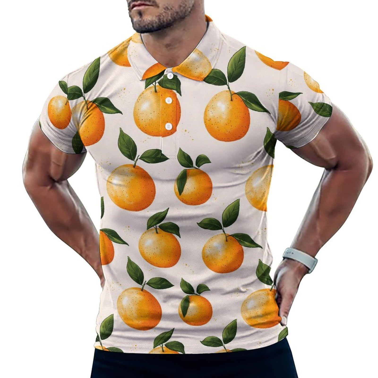 Polo de golf pour homme imprimé orange à manches courtes coupe sèche - 8