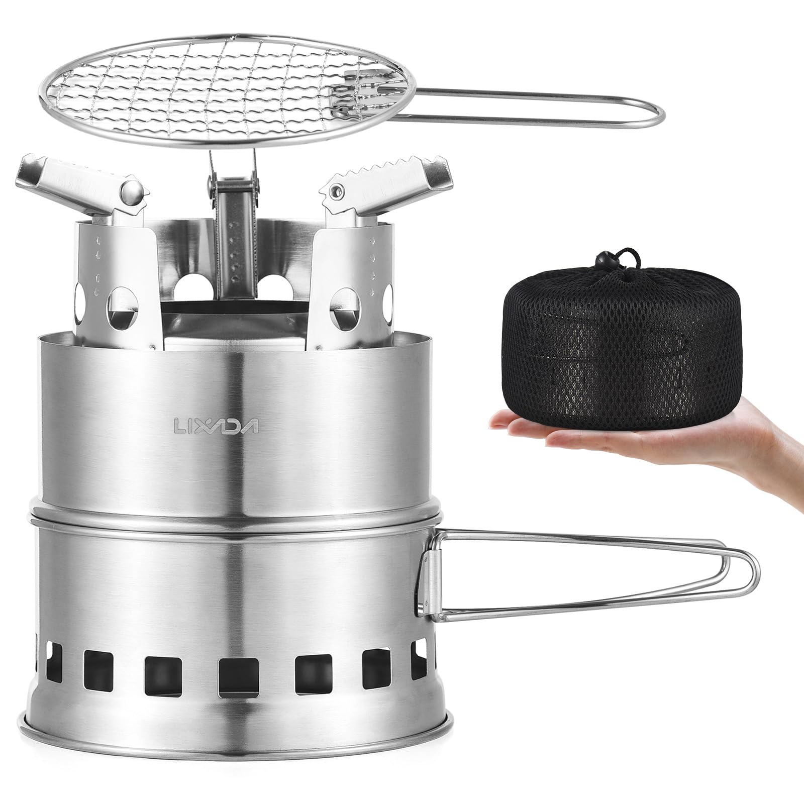 Lixada Portable Camping Stove Alcohol Wood Burning Survival Stove Compact Lightweight for Outdoor Backpacking Picnics and BBQs Small Dual Fuel Camp Stove
