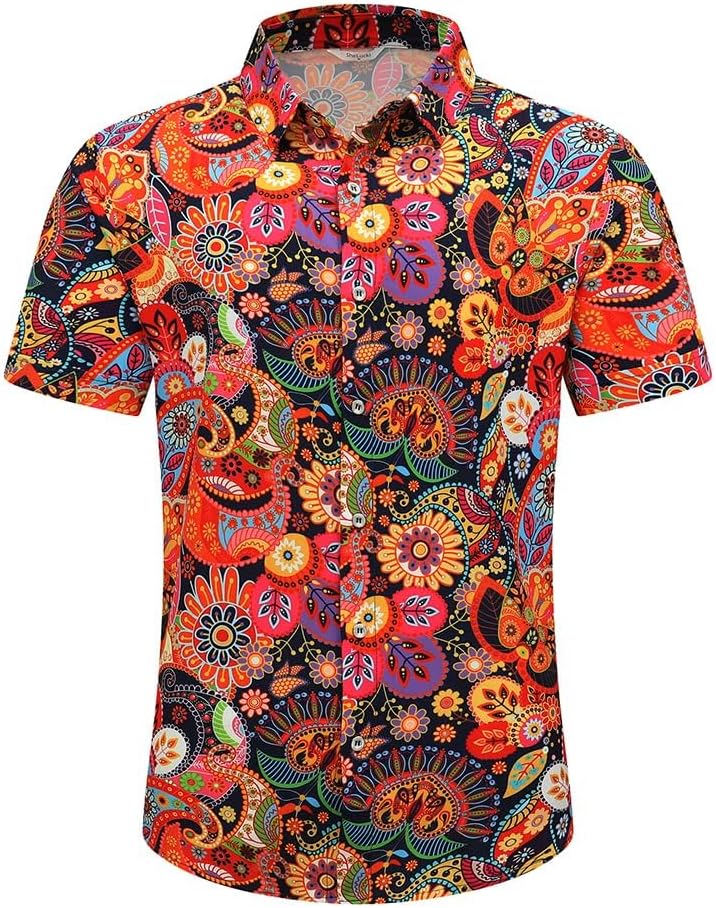 SheLucki Hawaiian Shirt for Men, Unisex Summer Beach Casual Short Sleeve Button Down Shirts, Printed Palmshadow Clothing - Image 3