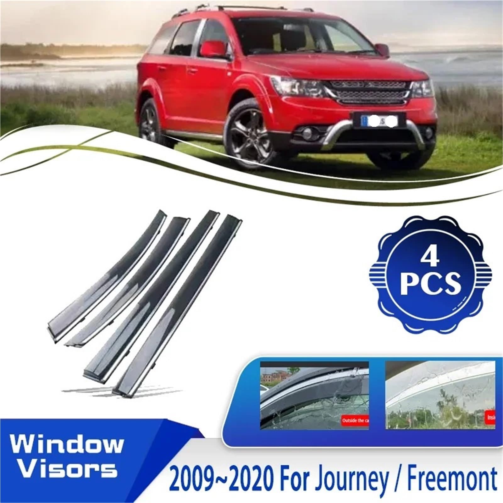 Osłona przeciwdeszczowa na boczną szybę Pasuje do Fiata Freemont 2009~2020 Dodge JC Journey Szyba samochodu Osłona przeciwsłoneczna, przeciwdeszczowa, osłona Deflektor wody deszczowej