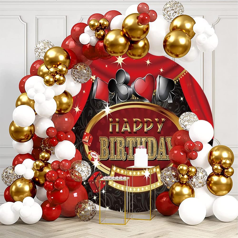 Casino-Hintergrund Für Fotos – 2,2 M Rund Mit Happy Birthday & Las Vegas Motiven – Perfekt Für Mottopartys