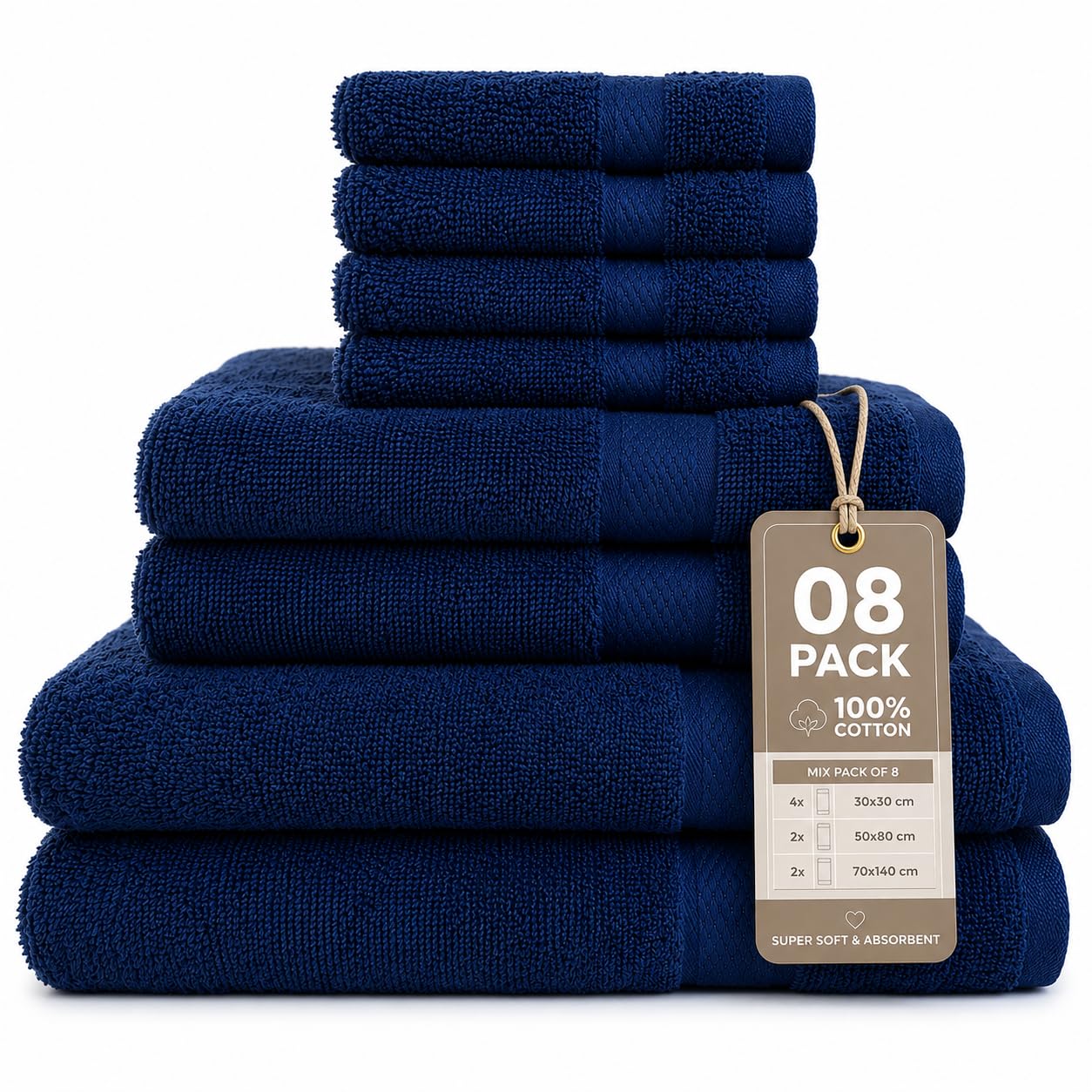 Gift Hub 8 Piece Towel Set - 2 Bath Towels, 2 Hand Towels & 4 Face Cloths | 100% Cotton, Soft & Highly Absorbent Bathroom Accessories | Luxury Towel Bale for Gym, Home, Guest & Family | Navy