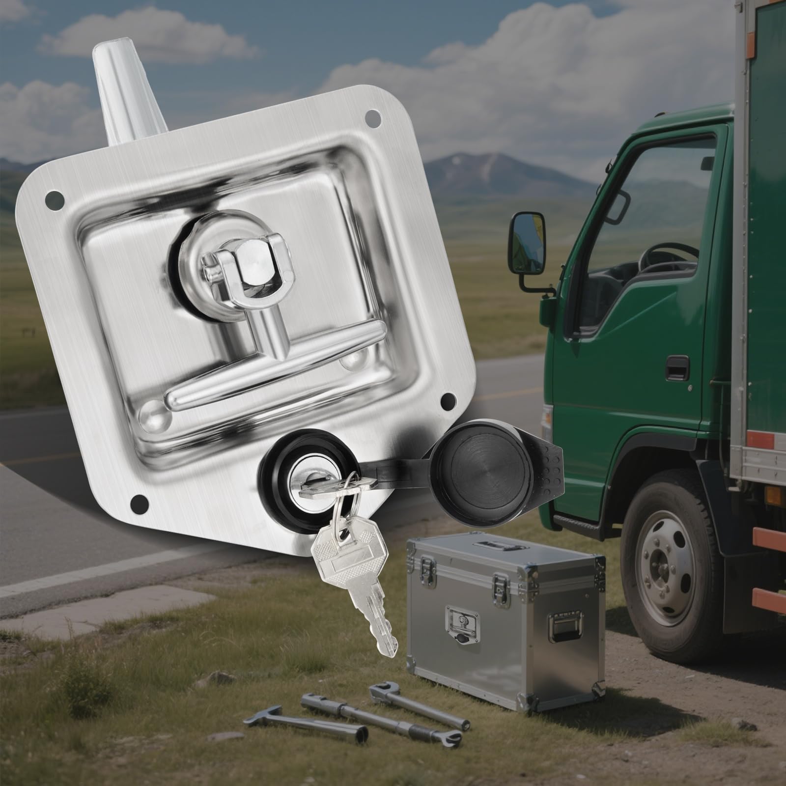 Serrure pour porte de camping-car, serrure de tiroir de camion, serrure à came avec poignée en T, en acier inoxydable, avec 2 clés, pour camping-car, camion, remorque, boîte à outils