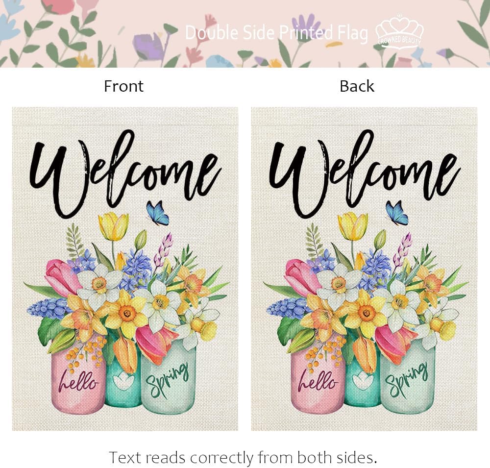 CROWNED BEAUTY Spring Garden Flag Floral Mason Jar Double Sided 12X18 Inches Burlap for Outside Seasonal Yard - Image 4