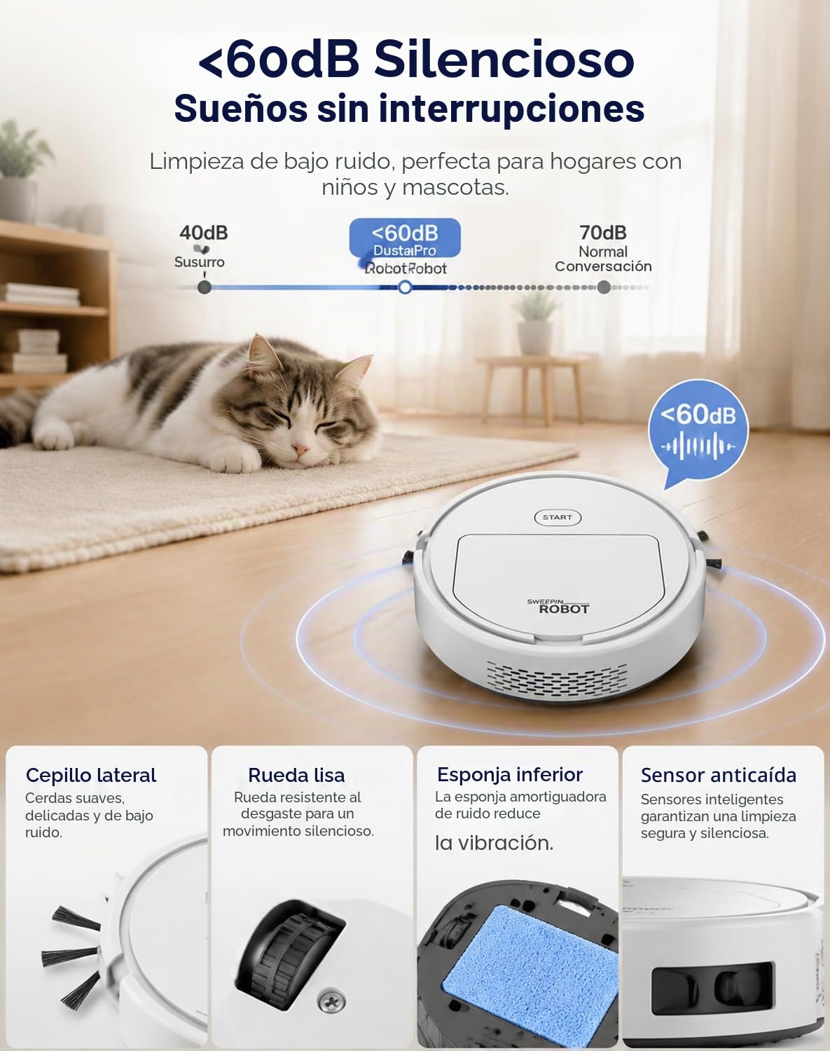 DustaPro Robot Vacuum for Home, Compact Automatic Floor Cleaner with Powerful Suction, Low Noise Operation, Cleans Pet Hair, Dust & Crumbs on Hardwood, Tile and Low-Pile Rugs，Black