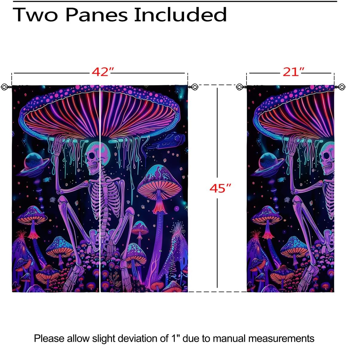 Funny Skeleton Blackout Curtains for Girls Boys Teens Home Decor, Purple Neon Mushroom Psychedelic Grommet Thermal Insulated Drapes Darkening Window Curtain for Bedroom Living Room, 42 x 45 Inch