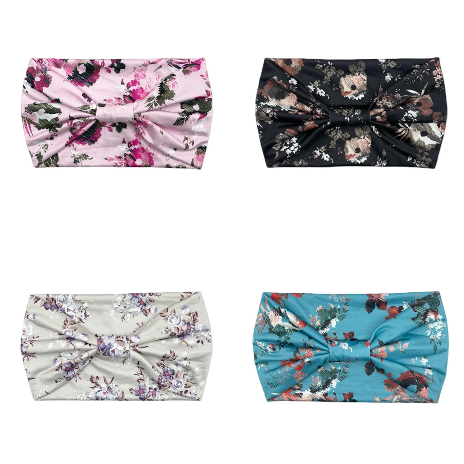 CYUCHENC wide headband 4 Pack Fashion Printed Elastic Knotted Brim Rose Flower Yoga Sports -3-four