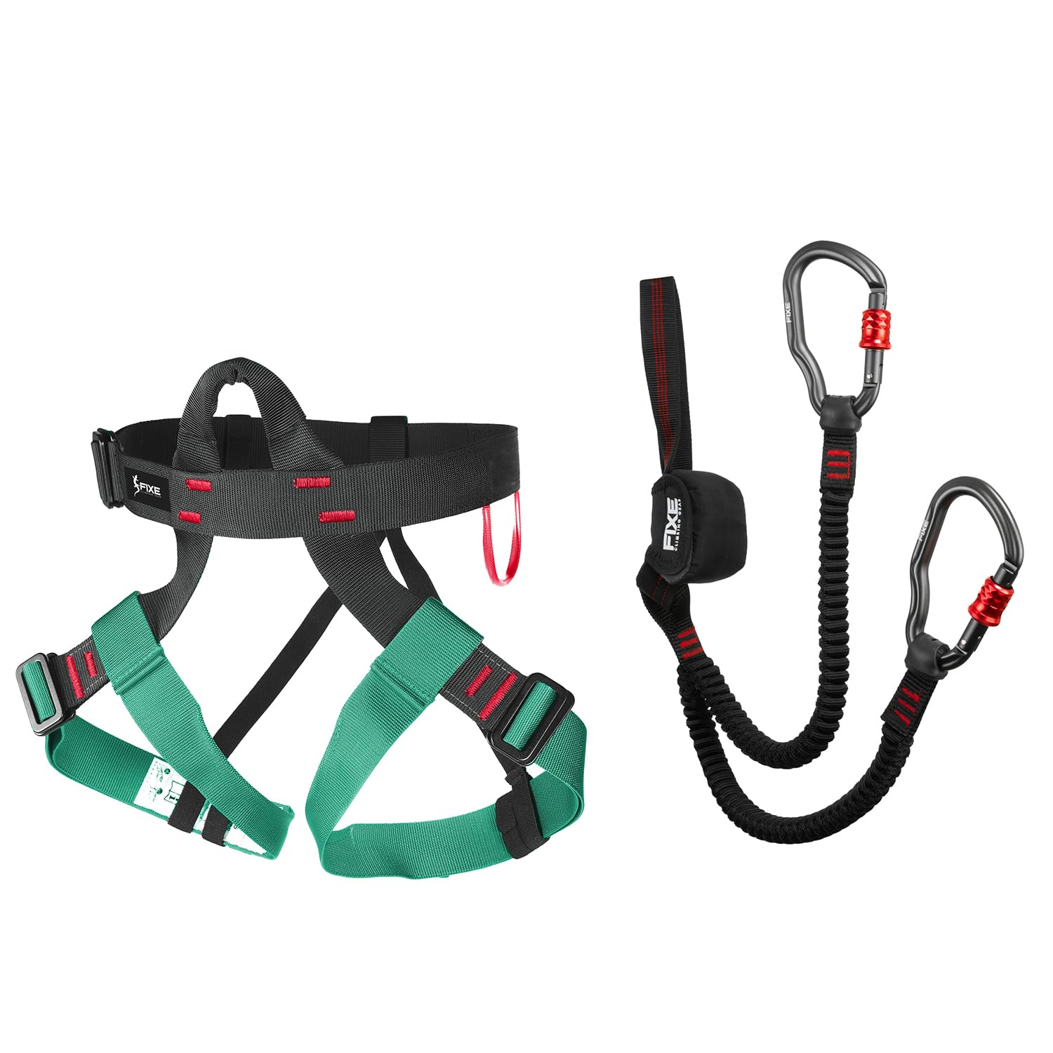 FIXE - Kit Vía Ferrata FLAMENC + Arnés LINUS | Pack de Iniciación con Disipador Compacto y Arnés Ajustable de Talla Única – Mosquetones 7075, Hebillas Rápidas, EN 958 y EN12277