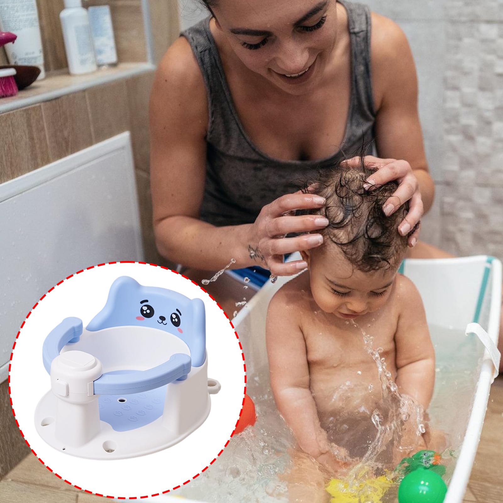 Asiento de baño para bebé con ventosas inferiores, asiento de bañera que proporciona respaldo para bebés de 6 a 15 meses